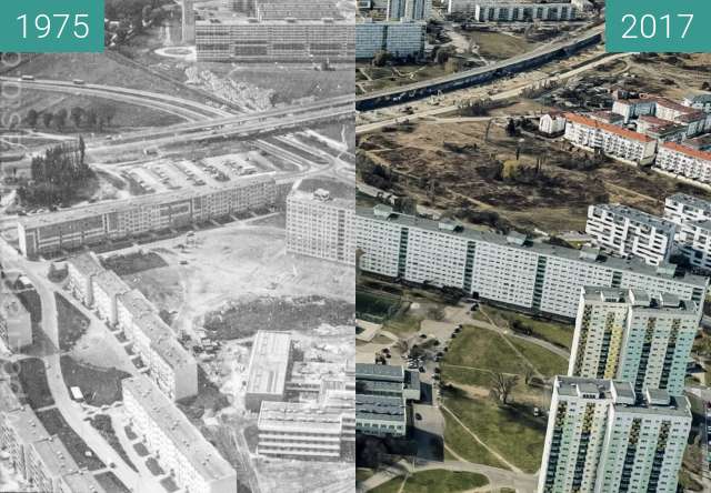 Before-and-after picture of Osiedle Lecha between 1975 and 2017