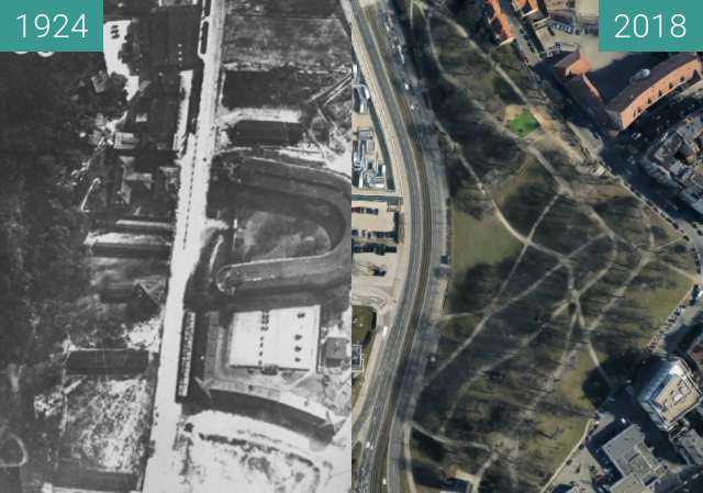 Before-and-after picture of Poznań between 1924 and 2018