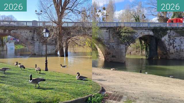 Image avant-après de crue Poissy 2026 entre 25/02/2026 et 09/03/2026