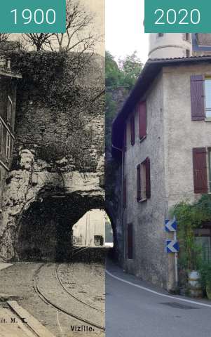 Before-and-after picture of Vizille, tunnel between 1900 and 08/2020