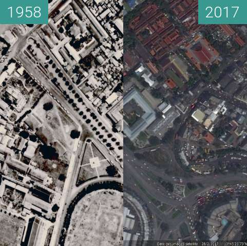 Before-and-after picture of Phra Pinklao Bridge in Bangkok: 1958 versus 2017 between 06/1958 and 2017-Feb-28