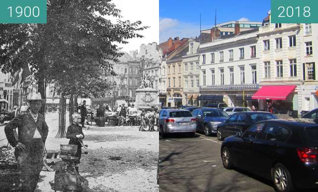 Before-and-after picture of Place du Grand Sablon between 1900 and 2018-Mar-31