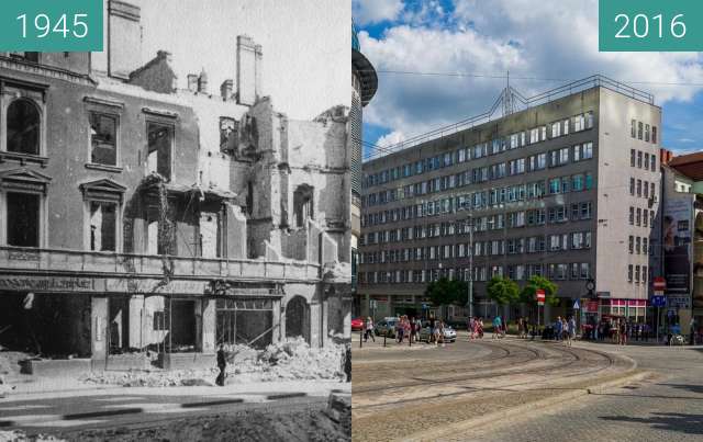 Before-and-after picture of Plac Wiosny Ludów between 1945 and 2016
