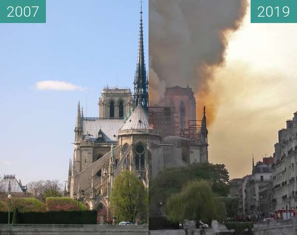 Image avant-après de Notre-Dame de Paris fire entre 04/04/2007 et 15/04/2019
