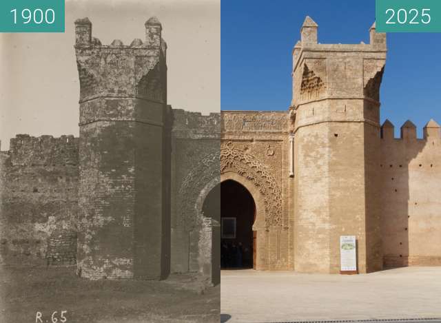 Vorher-Nachher-Bild von Bab Chellah zwischen 1900 und 05.2025