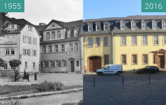 Image avant-après de Gasthof zum Weißen Schwan und Goethehaus entre 1955 et 18/08/2016