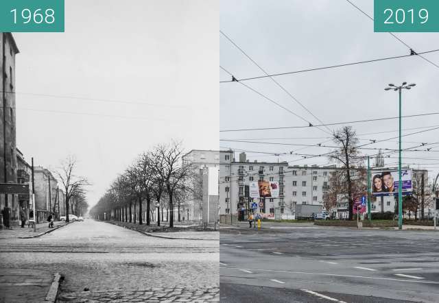 Before-and-after picture of Ulica Hetmańska between 1968 and 2019