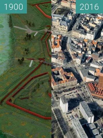 Before-and-after picture of Bastion Colomb between 1900-Sep-28 and 2016-Sep-28