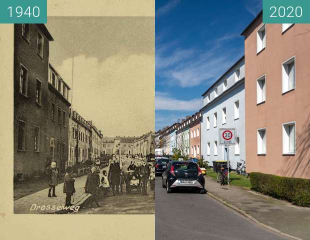 Before-and-after picture of Drosselweg between 07/1940 and 03/2020
