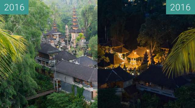 Before-and-after picture of Sunset at Gunung Lebah Temple in Ubud between 2016-Jul-02 and 2016-Jul-02