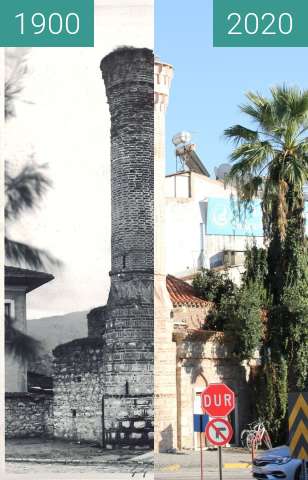 Before-and-after picture of Selçuk Akıncılar Mosque between 1900 and 2020-Oct-10