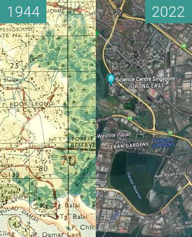 Vorher-Nachher-Bild von Jurong River, Singapore zwischen 1945 und 2022