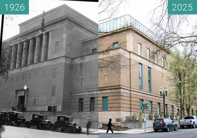 Before-and-after picture of Portland Oregon Masonic Temple / Art Museum between 1926 and 2025-Mar-24