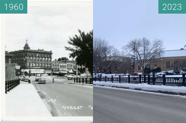 Before-and-after picture of 2023-01-23-Mai Downtown Northfield Rephotography between 1960 and 2023