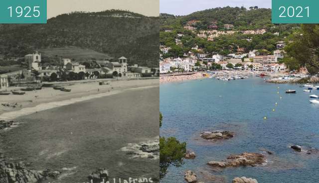 Before-and-after picture of Llafranc - Catalogne - Espagne between 1925 and 2021-Aug-06