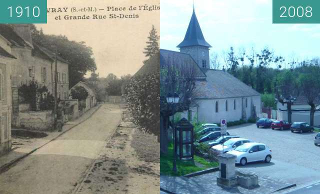 Before-and-after picture of place de la mairie between 1910 and 2008-Apr-25