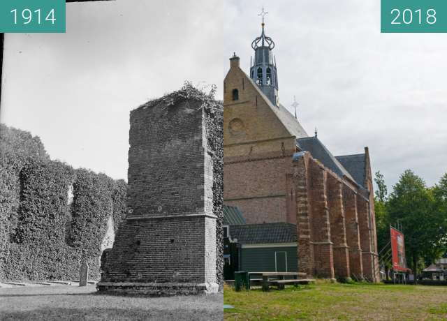 Vorher-Nachher-Bild von The Ruin Church in Bergen (North Holland) zwischen 1914 und 15.08.2018