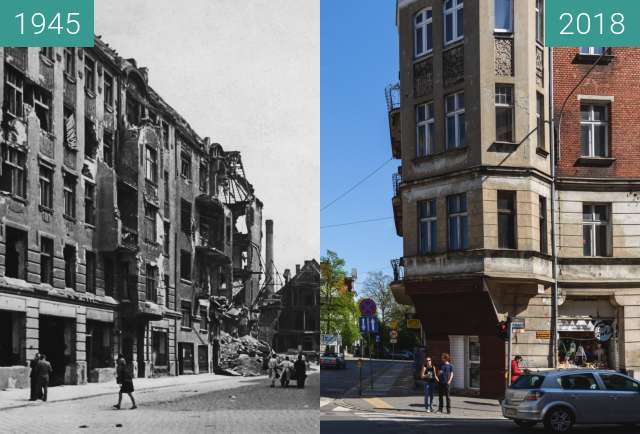 Vorher-Nachher-Bild von Ulica Grobla zwischen 1945 und 2018