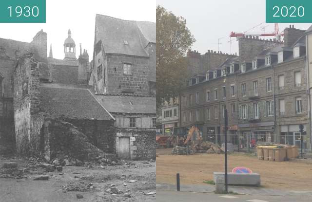 Before-and-after picture of Place de la Grille à Saint-Brieuc en 1930-2020. between 1930 and 2020-Nov-07
