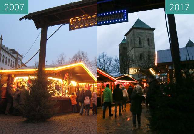 Before-and-after picture of Osnabrücker Weihnachtsmarkt between 2007-Dec-08 and 2017-Dec-08