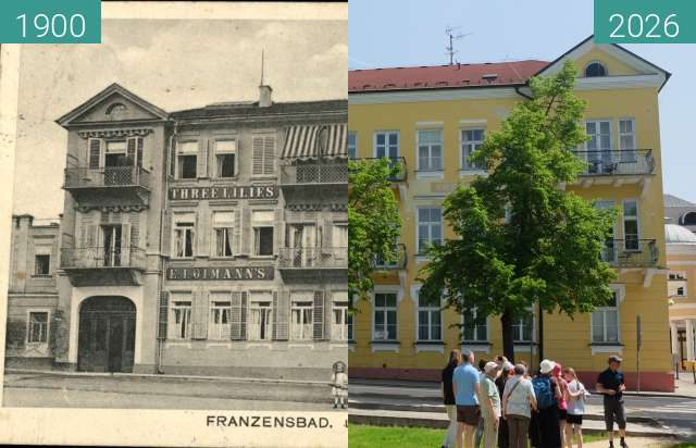 Vorher-Nachher-Bild von Franzensbad - Hotel Drei Lilien zwischen 1900 und 24.05.2026