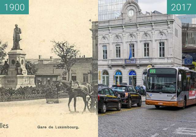 Before-and-after picture of Bruxelles-Luxembourg Station between 1900 and 2017-Apr-13