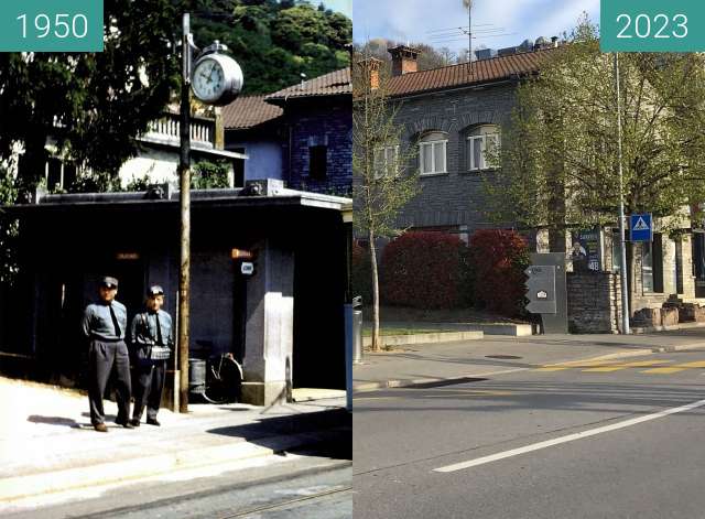 Before-and-after picture of Via Trevano - Lugano between 1950 and 2023
