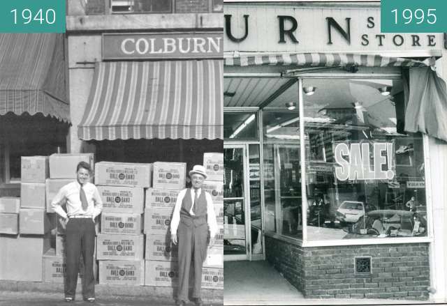 Image avant-après de Colburn Shoe Store Belfast, Maine entre 1940 et 1995