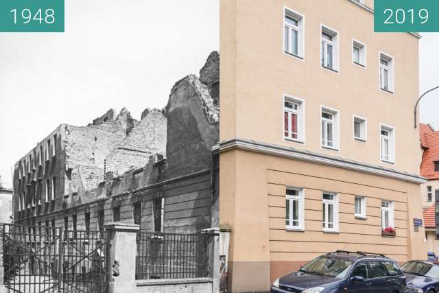 Before-and-after picture of Ulica Nowowiejskiego between 1948 and 2019