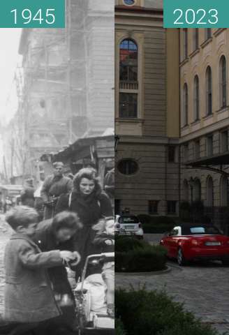 Before-and-after picture of Soviet soldier holding German toddler, Berlin 1945 between 05/1945 and 2023-Aug-18