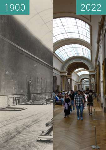 Before-and-after picture of Grande Galerie du Louvre between 1918 and 05/2022