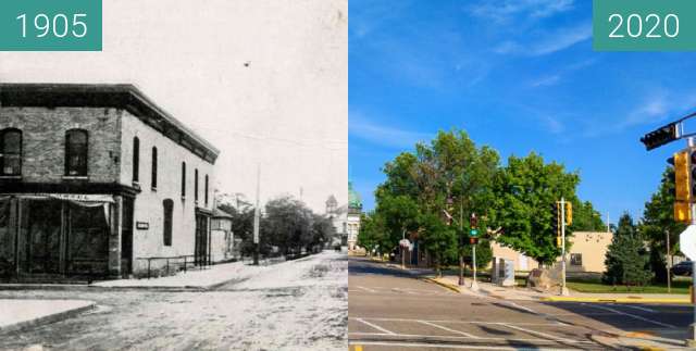 Vorher-Nachher-Bild von Courthouse at Davenport and Stevens St. zwischen 1905 und 2020