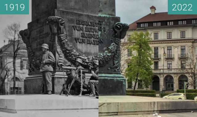 Before-and-after picture of München, Karolinenplatz between 1919 and 04/2022