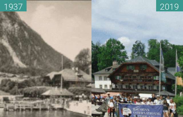 Vorher-Nachher-Bild von Hotel Schiffmeister am Königssee zwischen 1937 und 06.2019