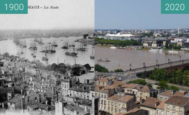 Vorher-Nachher-Bild von Bordeaux Panorama zwischen 1900 und 07.2020
