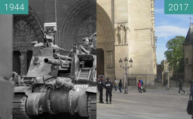 Image avant-après de Notre-Dame (Liberation of Paris) entre 26/08/1944 et 29/03/2017