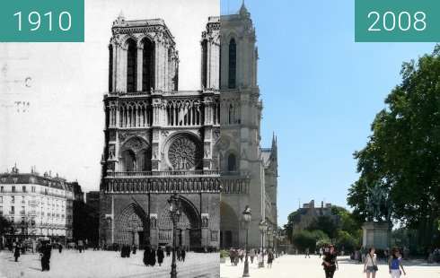 Image avant-après de Notre-Dame Cathedral entre 1910 et 2008
