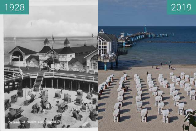 Vorher-Nachher-Bild von Seebrücke Sellin zwischen 1928 und 27.05.2019