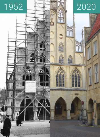Before-and-after picture of Town Hall Münster between 10/1952 and 05/2020