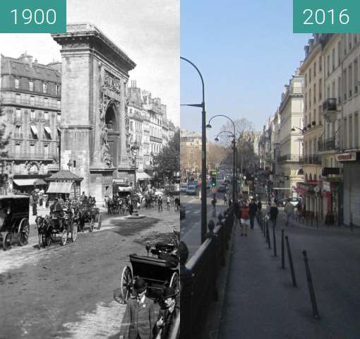 Before-and-after picture of Boulevard de la Bonne Nouvelle between 1900 and 2016-Mar-13