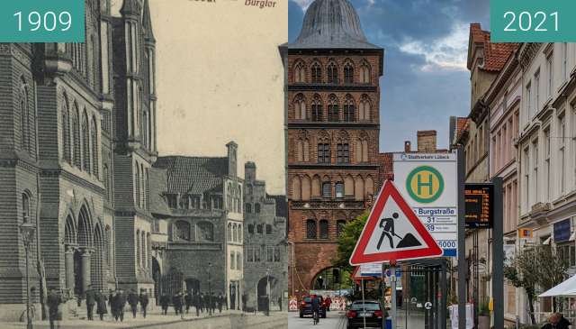 Image avant-après de Lübeck, Burgtor entre 1909 et 24/09/2021