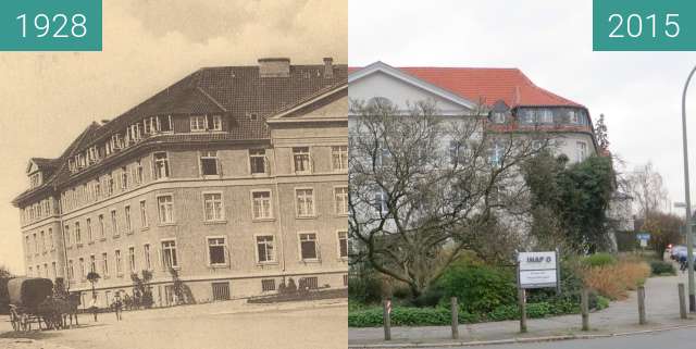Before-and-after picture of Hebammenlehranstalt between 1928 and 2015-Nov-18
