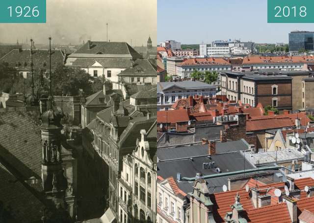 Before-and-after picture of Widok z wieży ratuszowej between 1926 and 2018