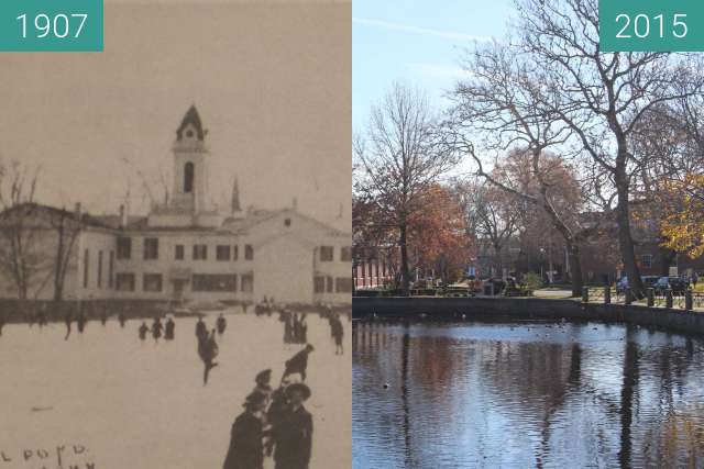 Before-and-after picture of Duck Pond, Milford, Conn. USA between 1907 and 2015
