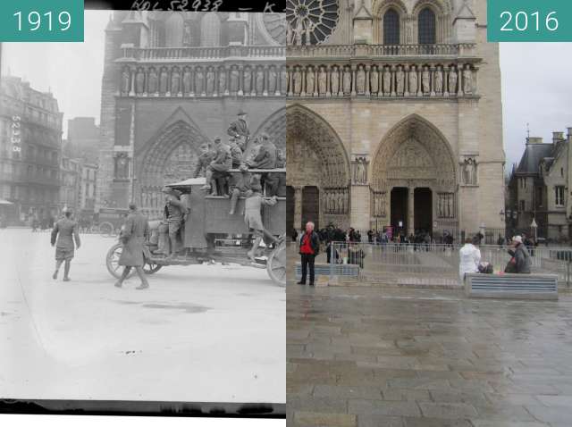 Image avant-après de Notre-Dame entre 19/03/1919 et 10/01/2016