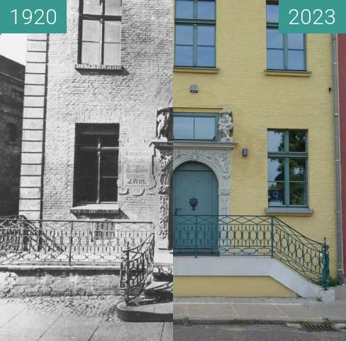 Before-and-after picture of Rycerska 10 between 1920 and 2023-Aug-14