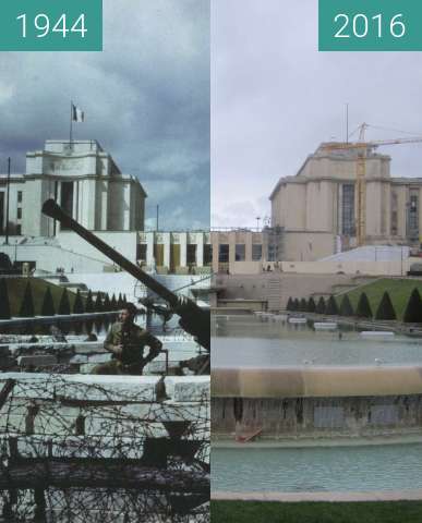 Image avant-après de Palais Chaillot entre 09.1944 et 21/02/2016
