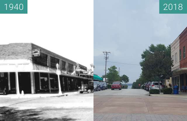 Before-and-after picture of Business District Downtown Clermont, Florida between 1940 and 2018-Aug-14