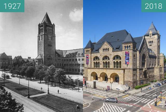 Before-and-after picture of Ulica Św. Marcin between 05/1927 and 06/2018