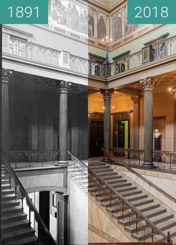 Before-and-after picture of Löwengebäude der Martin-Luther-Universität between 1891-May-23 and 2018-Jul-18